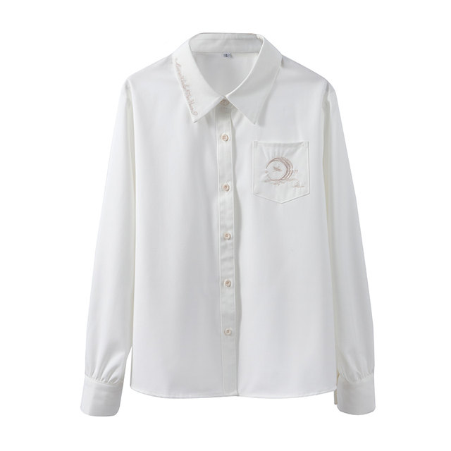 Original JK shirt long-sleeved spring and autumn moon crane cotton white shirt female jk uniform top