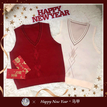 (Fairy club) Original JK New Year sweater vest vest (red and white apricot) (sent within 7 days)