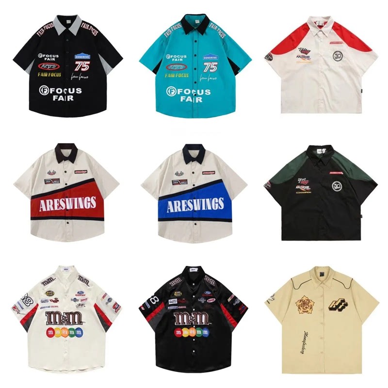 American Retro Hip-Hop Street Racing Shirt Men's Short-Sleeved Summer Loose Ins Trendy Brand Motorcycle Thin Shirt