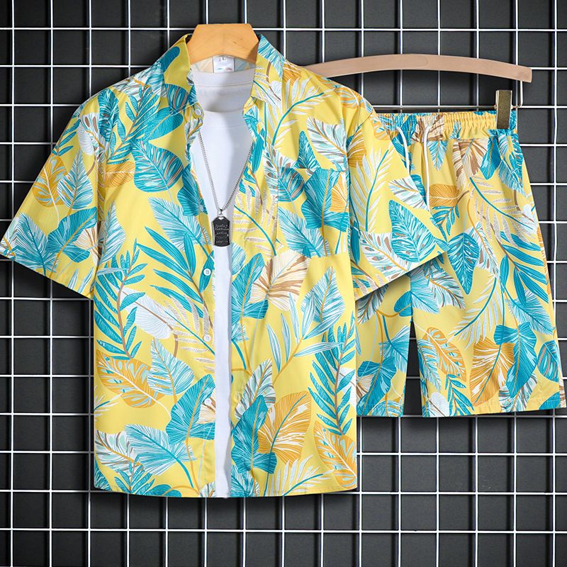 Summer Island Clothing Hainan Sanya Hawaiian Shirt Men's Beach Shorts Couple Set Trendy Cool Seaside Style Summer Island Clothing Hainan Sanya Hawaiian Shirt Men's Beach Shorts Couple Set Trendy Cool Seaside Style