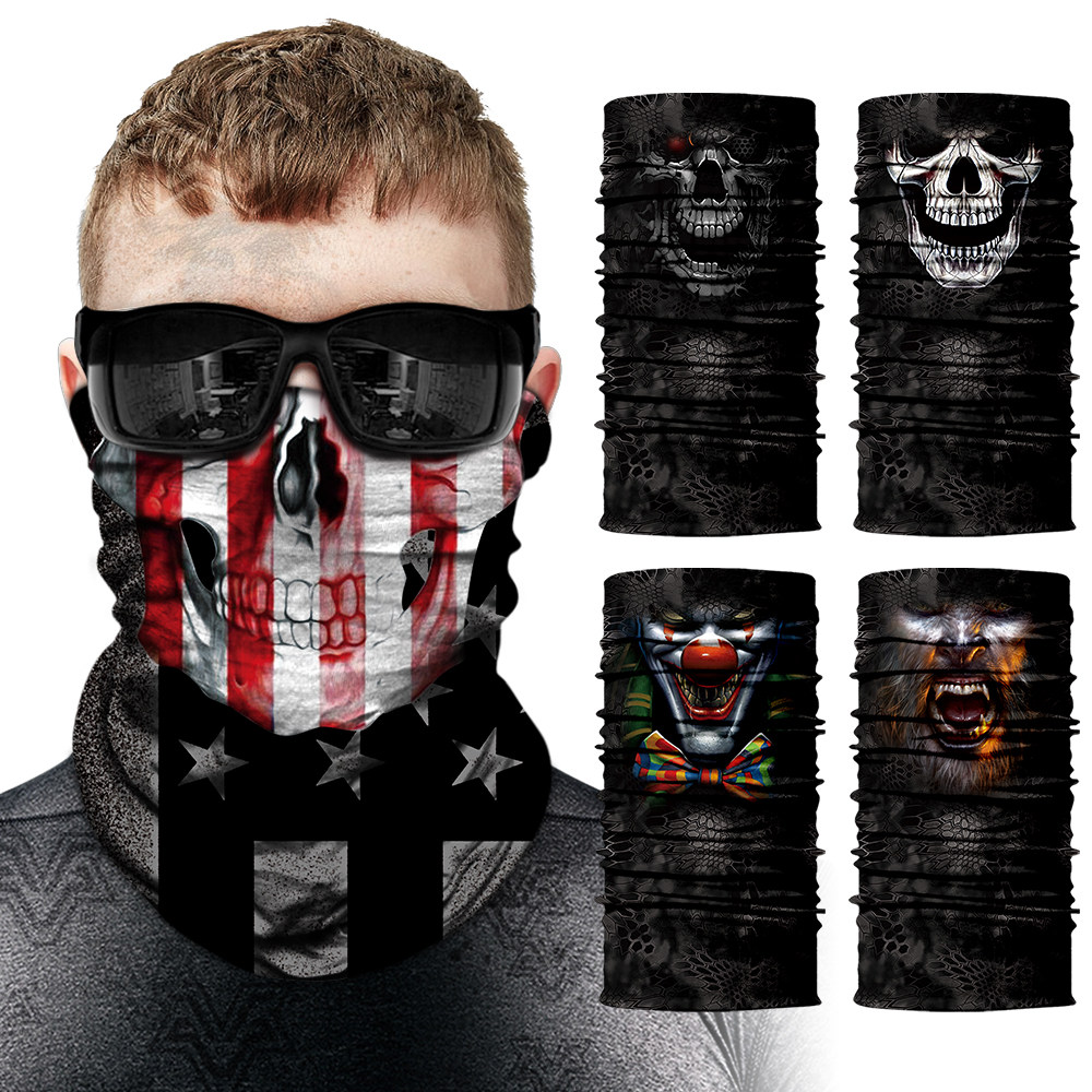 Black python pattern skull clown hip-hop headscarf men's summer sunscreen mask face towel riding motorcycle motorcycle scarf