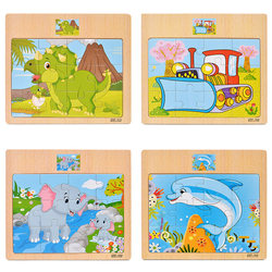 12 wooden puzzles Children 3 to 5 years old Early Early Prophet Toys Cartoon Cartoon Animal Building Blocks Six One