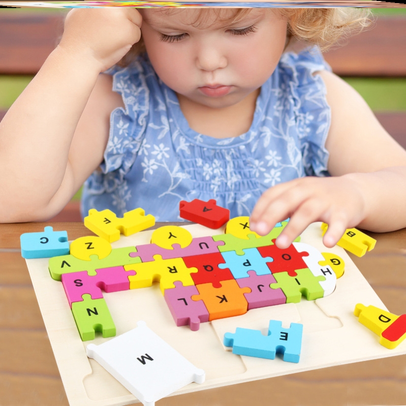 Early education for young children 26 capital letters Cognitive Intelligence 3d Cubist Puzzle Hands Grip board Mont Wood Toobao 23-Taobao