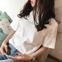 2021 summer white loose T-shirt womens letter printing short-sleeved ins half-sleeve pure cotton design sense niche t-shirt tide