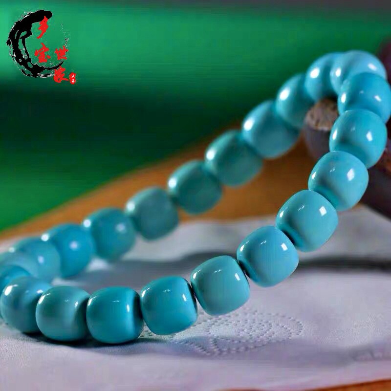 Hubei Raw Mine High Porcelain Green Pine Stone Hand-made Old Type Hand Strings of Men and Women Beads Beads Round Pearl Loose Beads Handmade Fun Accessories