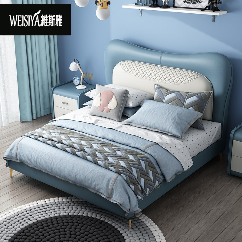 Light luxury children's bed Girl Princess bed Modern simple boy single bed 1 5 meters m Nordic small apartment type leather bed