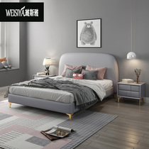 Solid wood childrens bed leather light luxury boy Net red furniture modern simple girl 1 5 meters 1 35m single leather bed