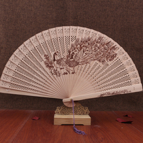 Wooden fan Chinese style sandalwood fan ancient style hollow hollow decorative ornaments tassel accessories folding fan womens folding fan