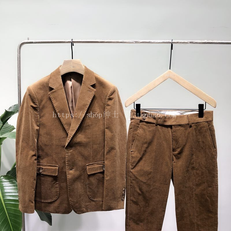 Quạt quý ông 2018 mùa thu và mùa đông mới Anh retro yuppie nam Nhật Bản kinh doanh phù hợp với quần nhung kẻ bộ vest nam