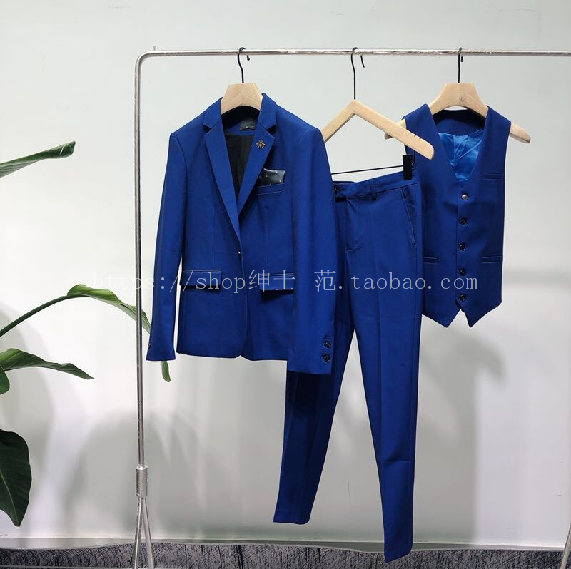 Quạt quý ông 2018 Thời trang mới Nhiều màu hoang dã Hàn Quốc Slim Men Một nút Casual Bộ đồ đơn giản quần kaki