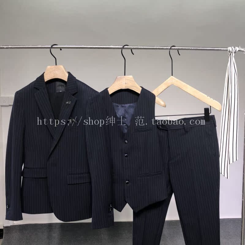 Quạt quý ông 2018 thu đông thời trang mới Anh kinh doanh bình thường phiên bản nam Hàn Quốc của bộ đồ sọc tự canh bộ vest nam trẻ trung