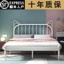 Cat ear iron bed simple children princess bed 1 2 Meters Rental Room 1 5 meters iron frame modern single light luxury double