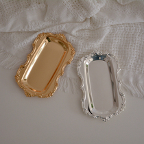 Golden square vintage tray jewelry storage dish cake dessert gourmet tray decoration photography props