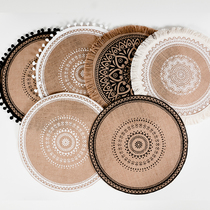 Nordic geometric Minimalist linen placematte woven tassel side table mat cotton and hemp insulation mat retro photography photo props