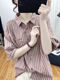 文艺复古宽松纯棉短袖衬衫女夏季时尚减龄polo领条纹五分袖上衣潮