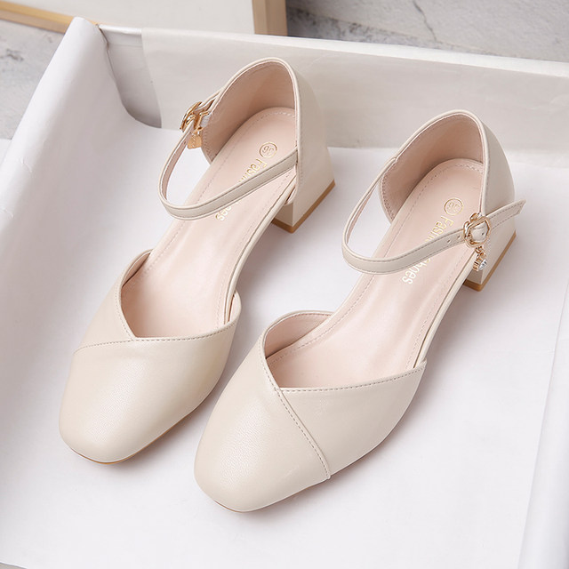 Baotou Sandals Women's Heel Thick Heel 2024 Summer New Fairy Style Matching Skirt High Heels One-Buckle Mid-Heel Single Shoes