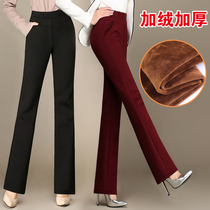 2020 Autumn Winter High Waist Elastic Large Code Straight Drum Pants Women Long Pants Middle Aged Mother Plus Suede Pants Woman Loose Casual