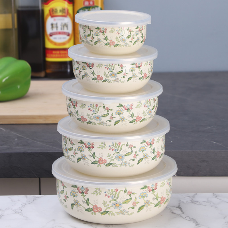 Oulijia Enamel Enamelware Preservation Bowl with Lid, Vintage Nostalgic Retro Refrigerator Preservation Bowl with Lid Oulijia Enamel Enamelware Preservation Bowl with Lid, Vintage Nostalgic Retro Refrigerator Preservation Bowl with Lid
