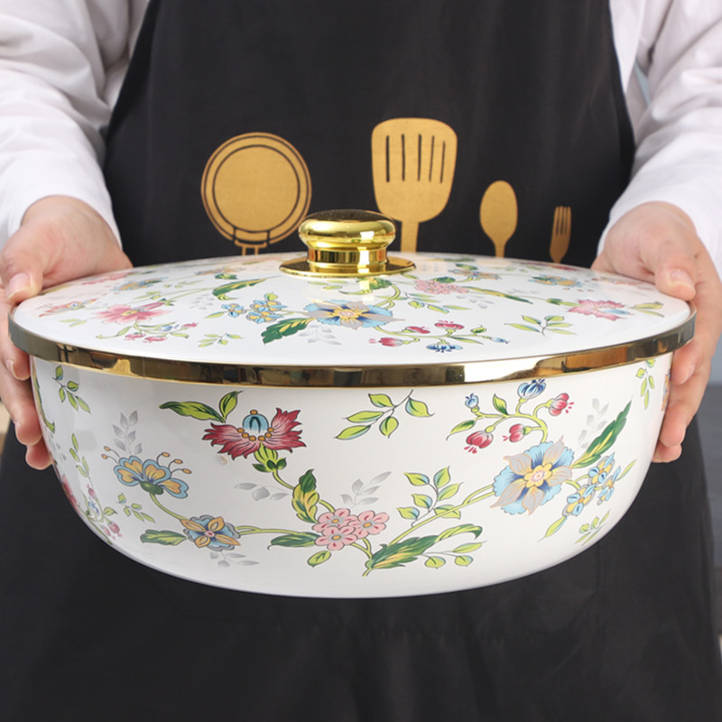 Oulijia Enamel Bowl with Lid, Thickened Enamel Bowl, Nostalgic Old-Style Household Enamel Basin for Lard, Traditional Chinese Medicine, and Dough Mixing Oulijia Enamel Bowl with Lid, Thickened Enamel Bowl, Nostalgic Old-Style Household Enamel Basin for Lard, Traditional Chinese Medicine, and Dough Mixing