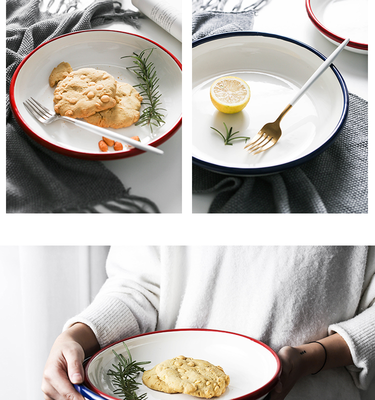 Ehrlich, home enamel porcelain FanPan enamel deep dish dish dish soup plate with large capacity Japanese contracted