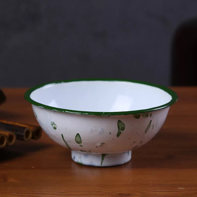 Enamel with freight insurance 】 【 green nostalgic old Enamel Enamel bowl bowl to eat bread and butter