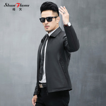 2020 autumn and winter new mulberry silk leather soft leather mens short lapel slim sheepskin jacket with cotton jacket
