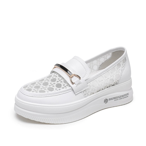 FOXER Летняя белая обувь на платформе, дышащие лоферы, из натуральной кожи