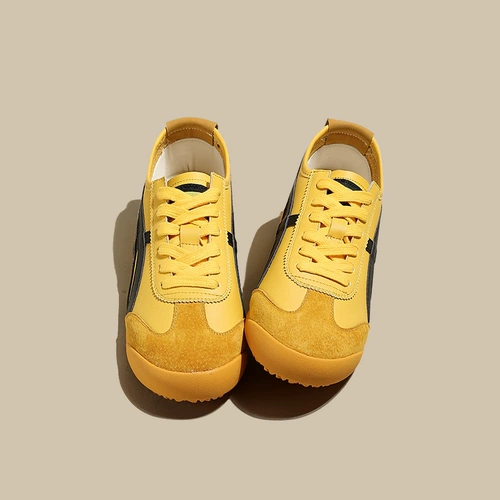 Желтые весенние кроссовки для отдыха, спортивная обувь, из натуральной кожи