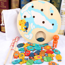 High-grade kitten children fishing toy set wooden magnetic Children Baby puzzle 1-2-3 years old early Education Intelligence