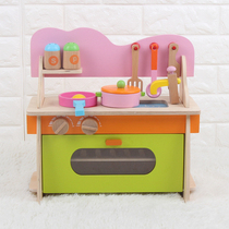 Wooden House luxury kitchen toys for men and women babies cut to see cooking cooking gas stove simulation toys