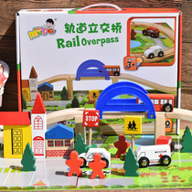 40PC City Rail Flyover Traffic Scene Combination Wooden Puzzle Toy Train Track Disassembly