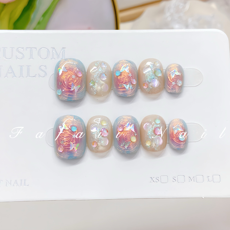 Fafaii【Swirl Butterfly】Handmade Wearable Nails Popular Style Elegant Whitening High-End Short Style for Daily Use