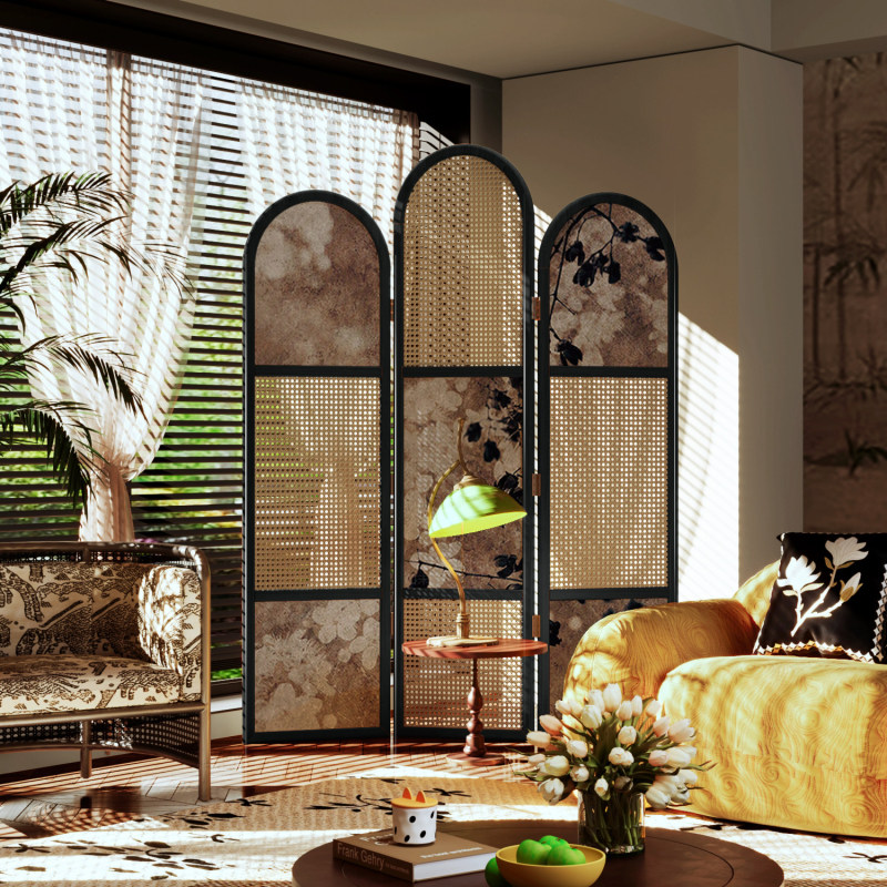 Living Room Entrance Partition Screen 2026 New Model, Fully Solid Wood Rattan Weaving, French Retro Decoration, Movable Living Room Entrance Partition Screen 2026 New Model, Fully Solid Wood Rattan Weaving, French Retro Decoration, Movable