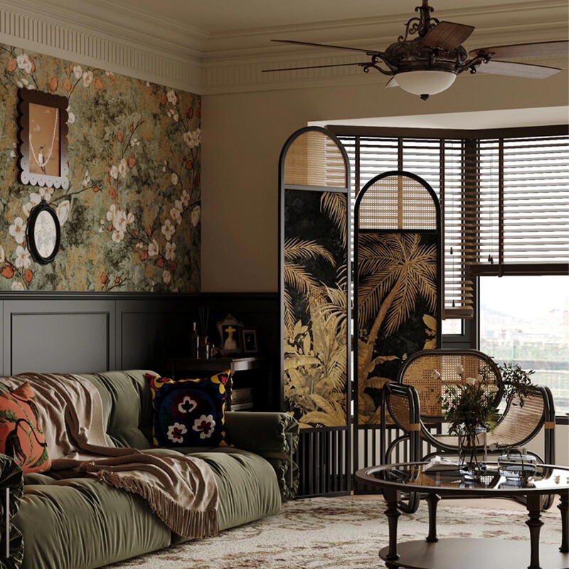 Vintage-Style Solid Wood Screen Partition for Living Room Background Wall, Bedroom Entryway, Home Use, French and Southeast Asian Style, Movable Folding Screen Vintage-Style Solid Wood Screen Partition for Living Room Background Wall, Bedroom Entryway, Home Use, French and Southeast Asian Style, Movable Folding Screen