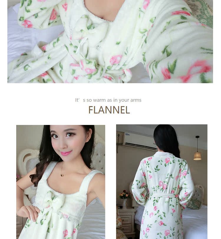Mùa thu và mùa đông san hô bộ đồ ngủ mùa xuân mẫu nhà dịch vụ áo choàng tắm nữ flannel dày áo choàng váy hai mảnh váy đồ ngủ cao cấp