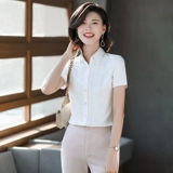 Комбинезон, пиджак классического кроя, летняя рубашка, большой размер, короткий рукав, облегающий крой