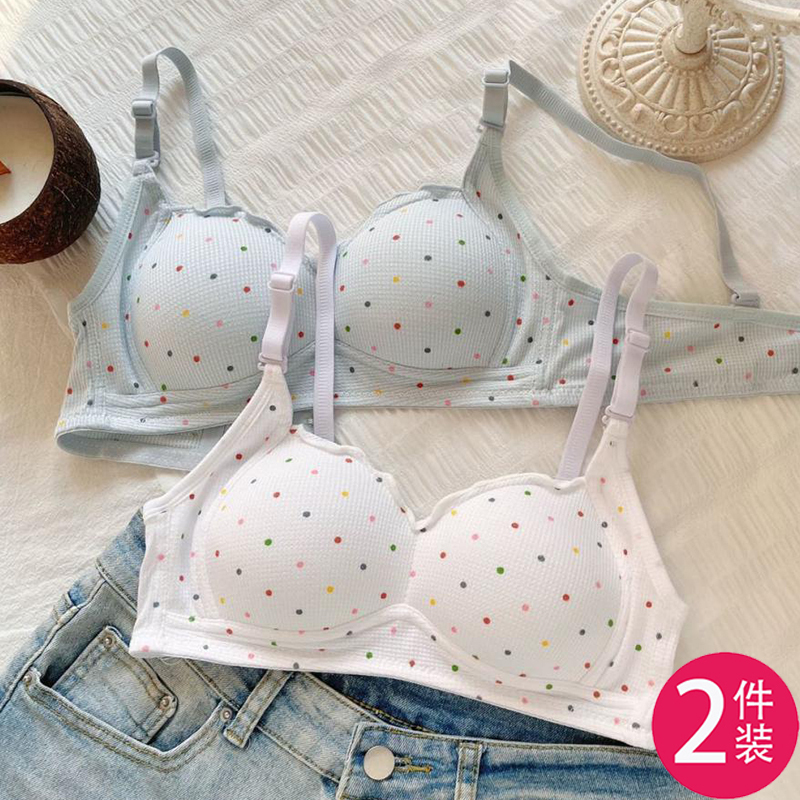 Cute Polka Dot Girl's Beautiful Back Bra for Women 2026 New Style Small Chest Push-Up Anti-Sagging Wireless High School Student Bra