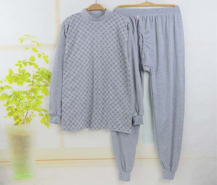 Qiuyi Qiuku Trung niên cotton mỏng phần cơ sở đồ lót nhiệt cotton nam cao cổ áo len thiết lập