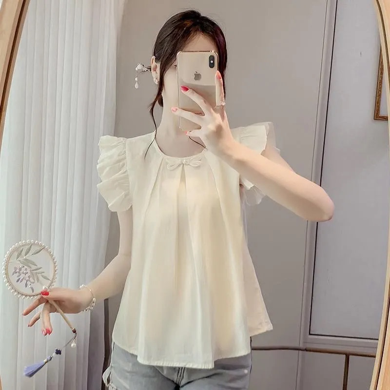 French-Style High-End Flutter-Sleeve Chiffon Blouse for Women, Summer Design, Niche Top, Loose-Fitting, Elegant and Fashionable Shirt