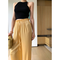 MARYME spring 19 M silk matte double-sided satin elastic petals high waisted naked wide leg pants hanging casual pants