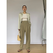 Maryme Spring and summer 100 sheep hair chao thin breathable high waist button suit female loose and wide legs leisure