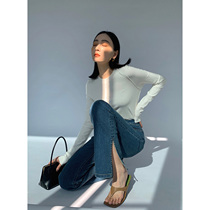 2022 Spring and Autumn upgrade 2 m leg high waist retro jeans female microhorn broad leg pants pants