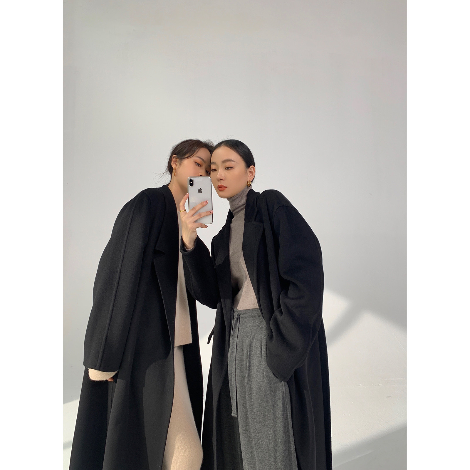 Maryme's lifetime black coat Autumn and winter double-sided cashmere coat women's mid-length black wool coat