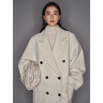 MARYME retro - moon cashmere wool loose H - type suit collar double - row wire - loose quilting long coat