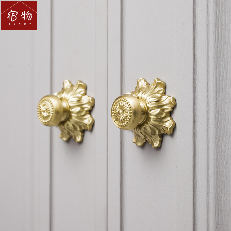 Juku European style Style Light Lavish Brass Handle Overall Cupboard Subfurniture Wardrobe Door Drawer Golden American Small Handle