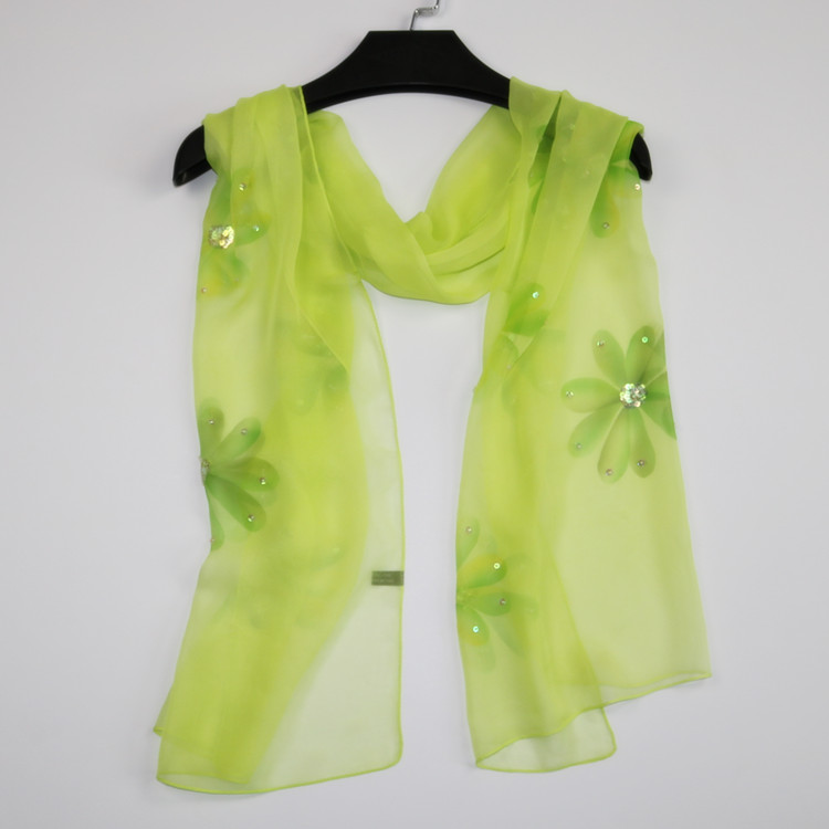 Clearance style spring and autumn mulberry silk georgette silk elegant long silk scarf inlaid flower all-match shawl sunscreen gauze