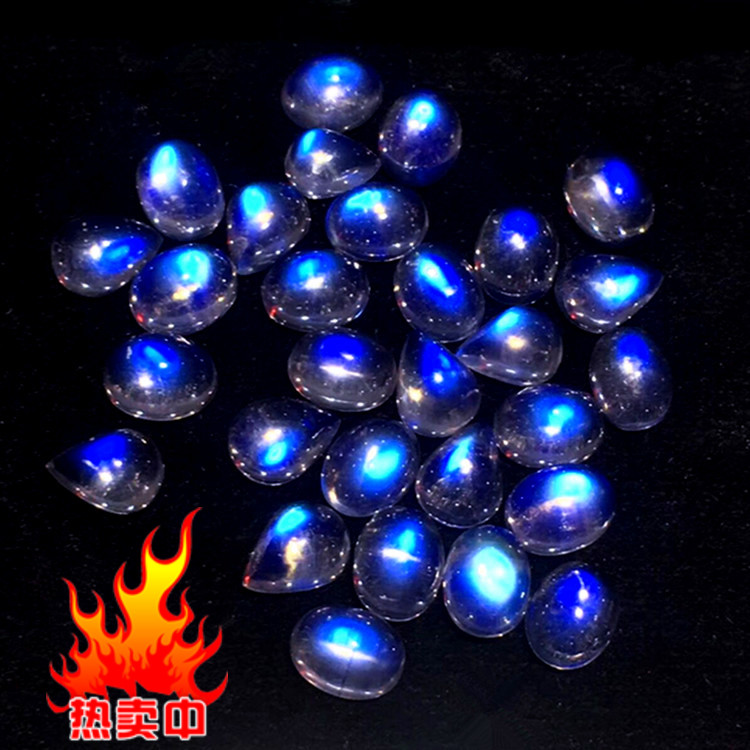 Fine pick boutique Blue Moonstone stone ring surface bare stone glass strong blue halo pull stone support customization