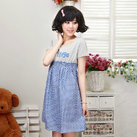 Live Clearance Maternity Cotton Dress Spring Summer Dress Cute Blue Collar Lace Clearance