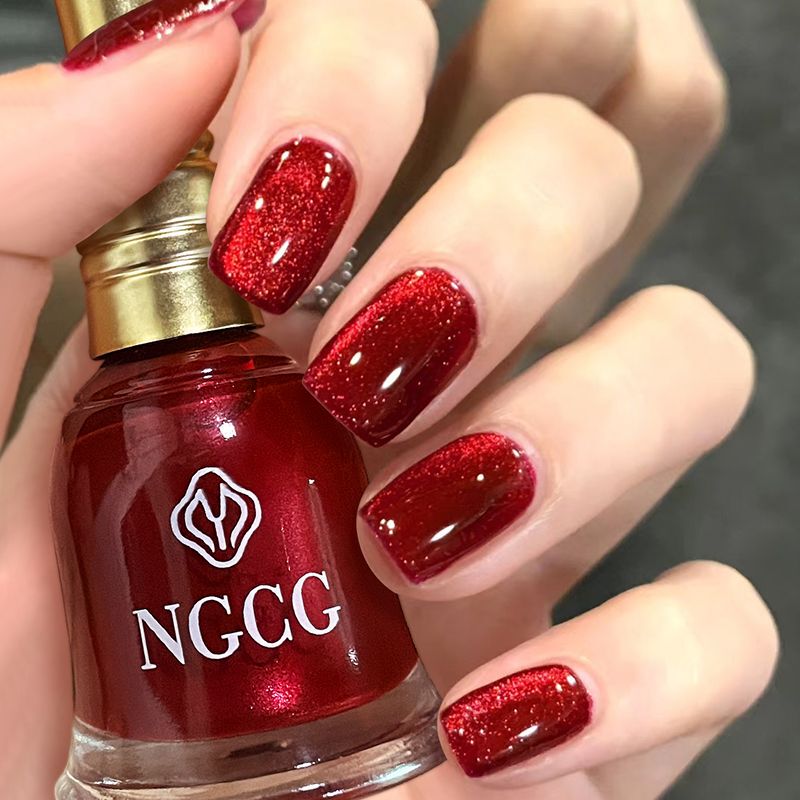 Pearlescent Wine Red Nail Polish, No-Bake, Long-Lasting, Quick-Drying, Non-Peelable, Sparkling, Brightening, Micro-Gel Manicure Set