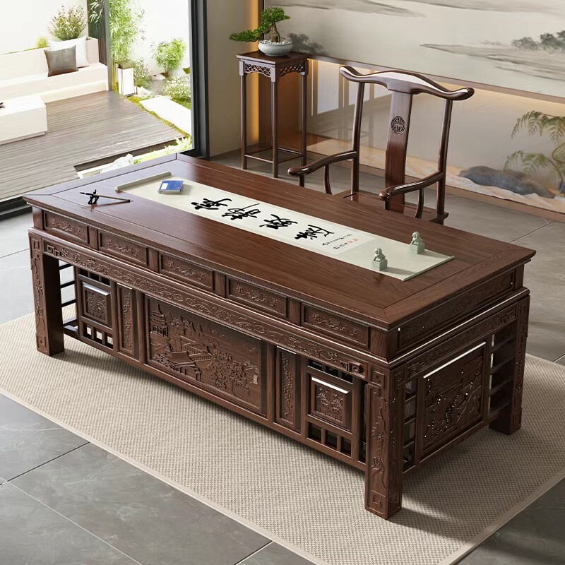 New Chinese-Style Office Desk, Solid Wood Desk and Chair Set, Executive Desk, Computer Desk, Home Writing Desk, Study Room, Traditional Chinese Medicine Consultation Table New Chinese-Style Office Desk, Solid Wood Desk and Chair Set, Executive Desk, Computer Desk, Home Writing Desk, Study Room, Traditional Chinese Medicine Consultation Table